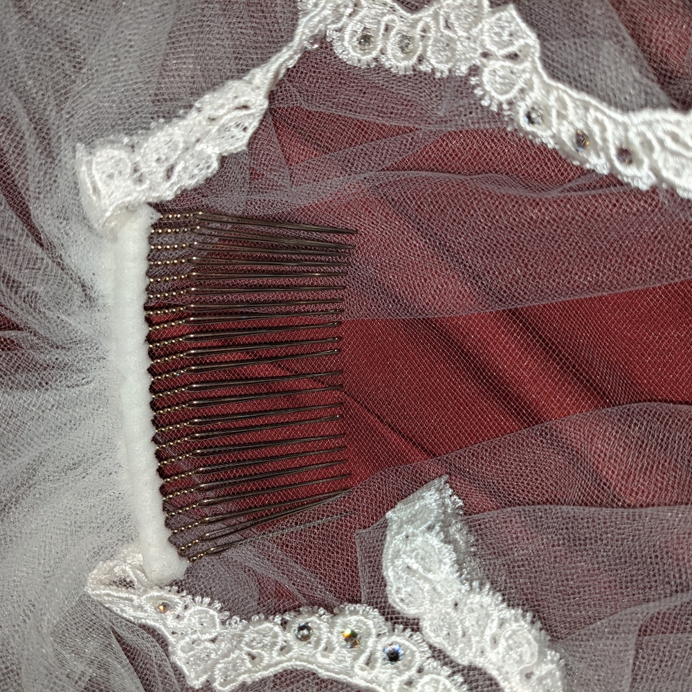 Ivory veil with rhinestone edge